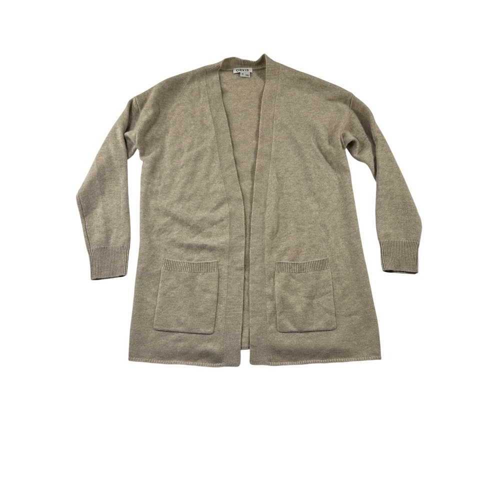 Orvis Womens 100% Cashmere Open Front Cardigan Sweater Oatmeal Beige Size M - Picture 2 of 8